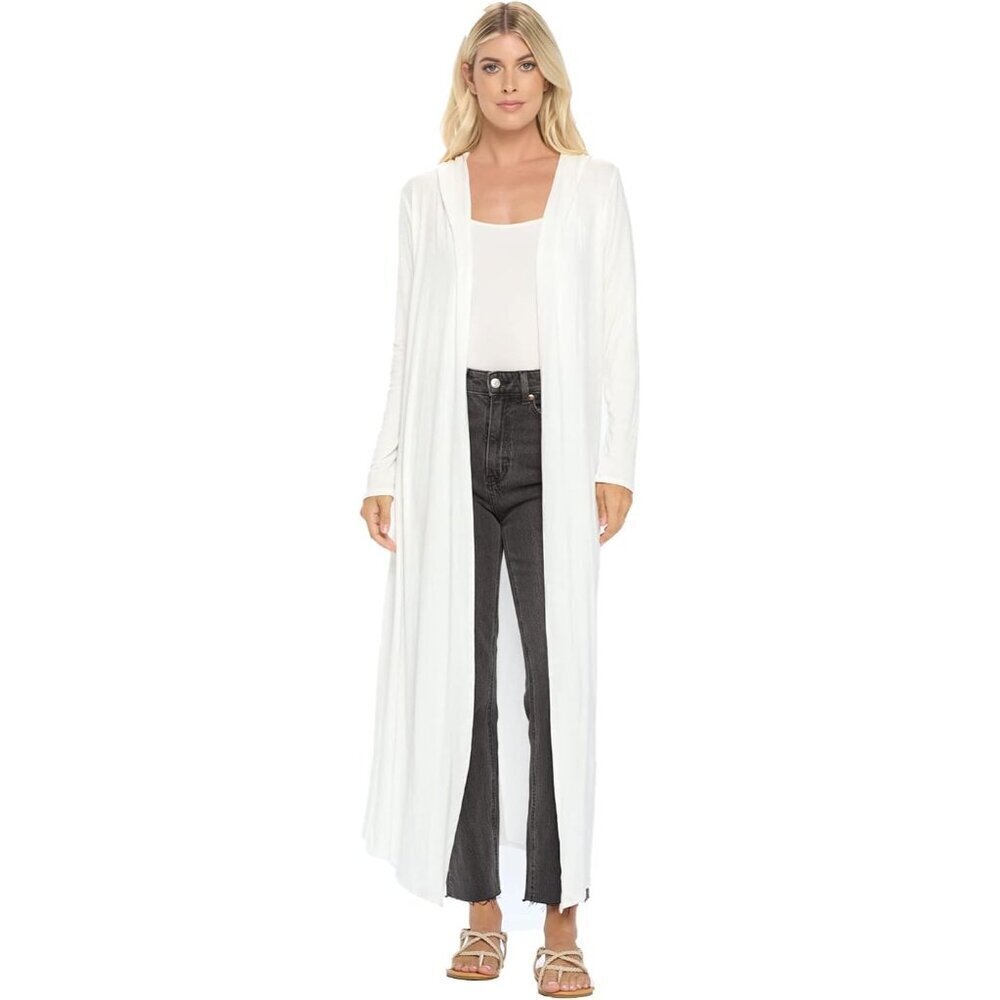 Women's Maxi Cardigan Casual Lightweight Open Front Duster with Hoodie